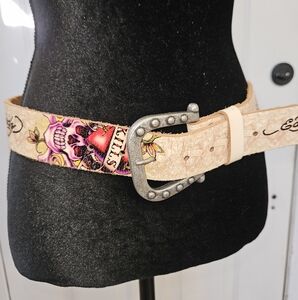 Ed Hardy Loves Kills Slowly Y2K Vintage Lether Belt Nordstrom Exclusive 41 inch